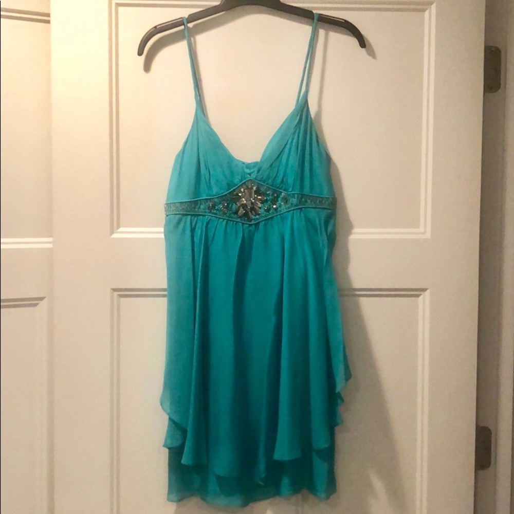 Rebecca Taylor teal dress with rhinestone design
